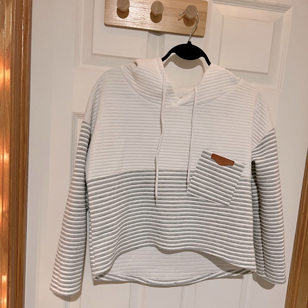 Cropped white and grey stripped hoodie
